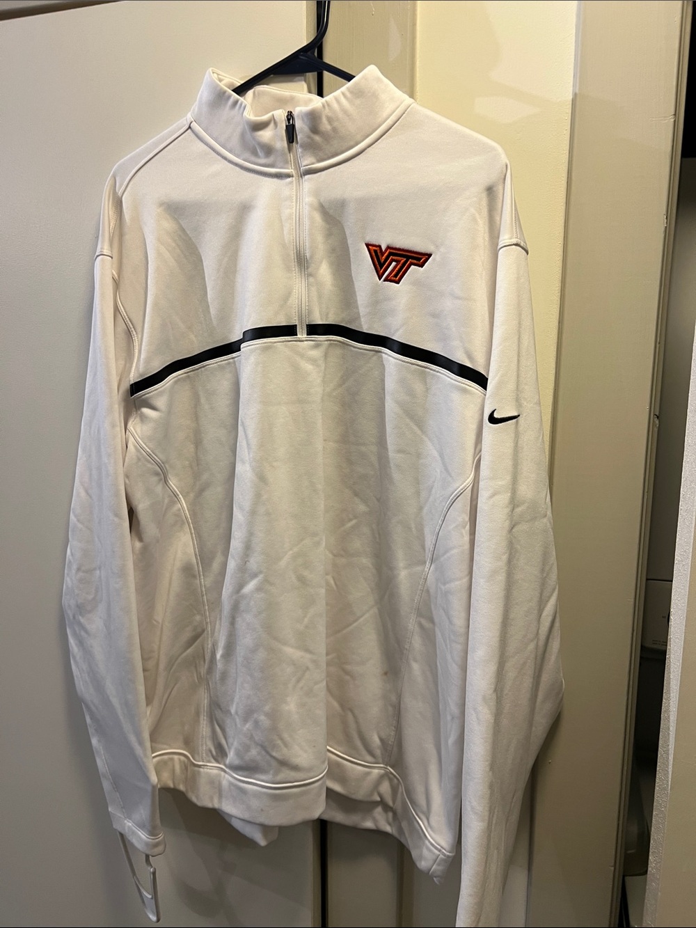 Nike White 1/4 Zip Pullover with Black Stripe and VT Logo